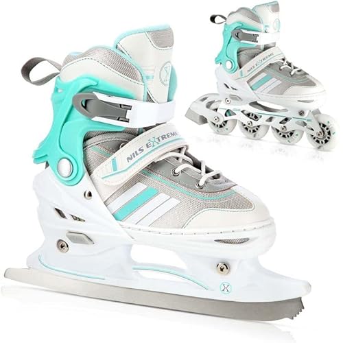 Nils Extreme Inline Skates 2in1, verstellbare Schlittschuhe für Kinder und Erwachsene, Weiß und Blau, mit ABEC7-Lagern, Größenanpassung 29-33, NH18191