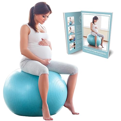 BABYGO Gymnastikball Schwangerschaft Sitzball Büro Schwanger Yoga Pezziball | inklusive Schwangerschaftsbuch zur Geburt & Fitness | Anti-Burst 1000kg Pezziball 65cm türkis