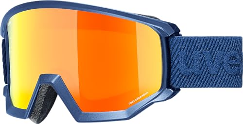 uvex athletic CV, Skibrille für Damen und Herren, beschlagfrei, Filterkategorie 2, navy matt/orange-green, one size
