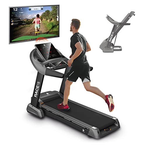 FitEngine Laufband RACE18 | Profi Laufband extra leise 8 Zonen Dämpfung | bis 150 kg Traglast | 15% automatische Steigung, Klappbar | 7 PS bis zu 18 km/h | großes Display, Lautsprecher & Bluetooth - Preisvergleich