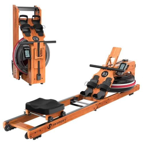 JASPORT R3 Faltbares Rudergerät aus Eichenholz, mit Bluetooth-fähigem LCD-Display, 28L Wassertank, belastbar bis 150 kg, ergonomischer Sitz, verstellbarer Tablethalter, kompatibel mit Kinomap