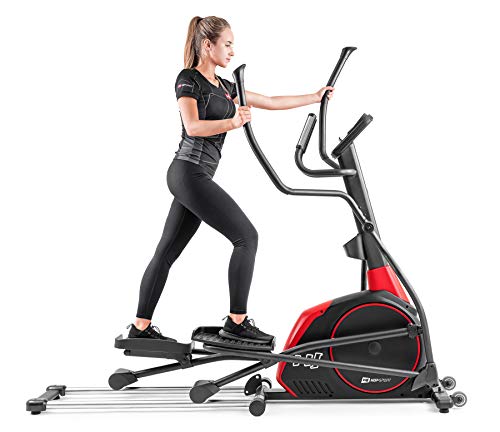 HS HOP-SPORT Crosstrainer HS-095CF mit Unterlegmatte - Ellipsentrainer 30kg Schwungmasse - Ellipsen Crosstrainer max. Benutzergewicht 135kg - Crosswalker Schwarz