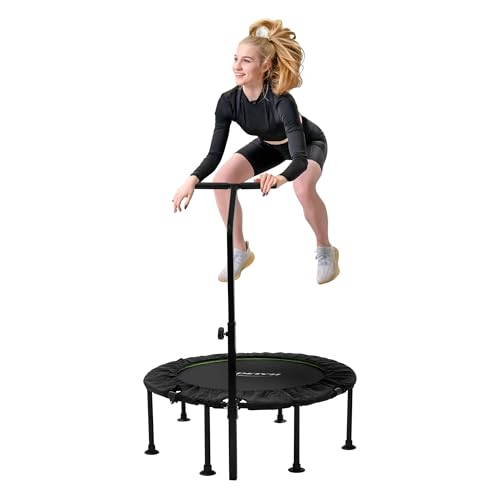 Hauki Fitness Trampolin Indoor Ø102 cm, faltbar in Grün, gelenkschonend mit höhenverstellbarem Haltegriff, leise und robust, bis 150 kg, ideal für Zuhause