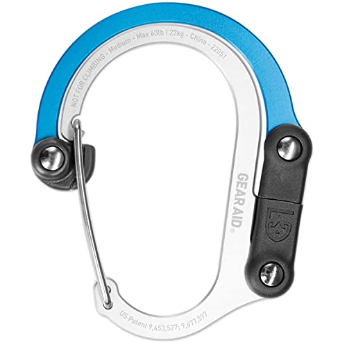 Gear Aid HEROCLIP Karabiner-Ausrüstungsclip und Haken (Mittel) für Camping, Rucksack und Garagenorganisation, Blau - Hält bis zu 60 Pfund, kompaktes Design, vielseitig einsetzbar