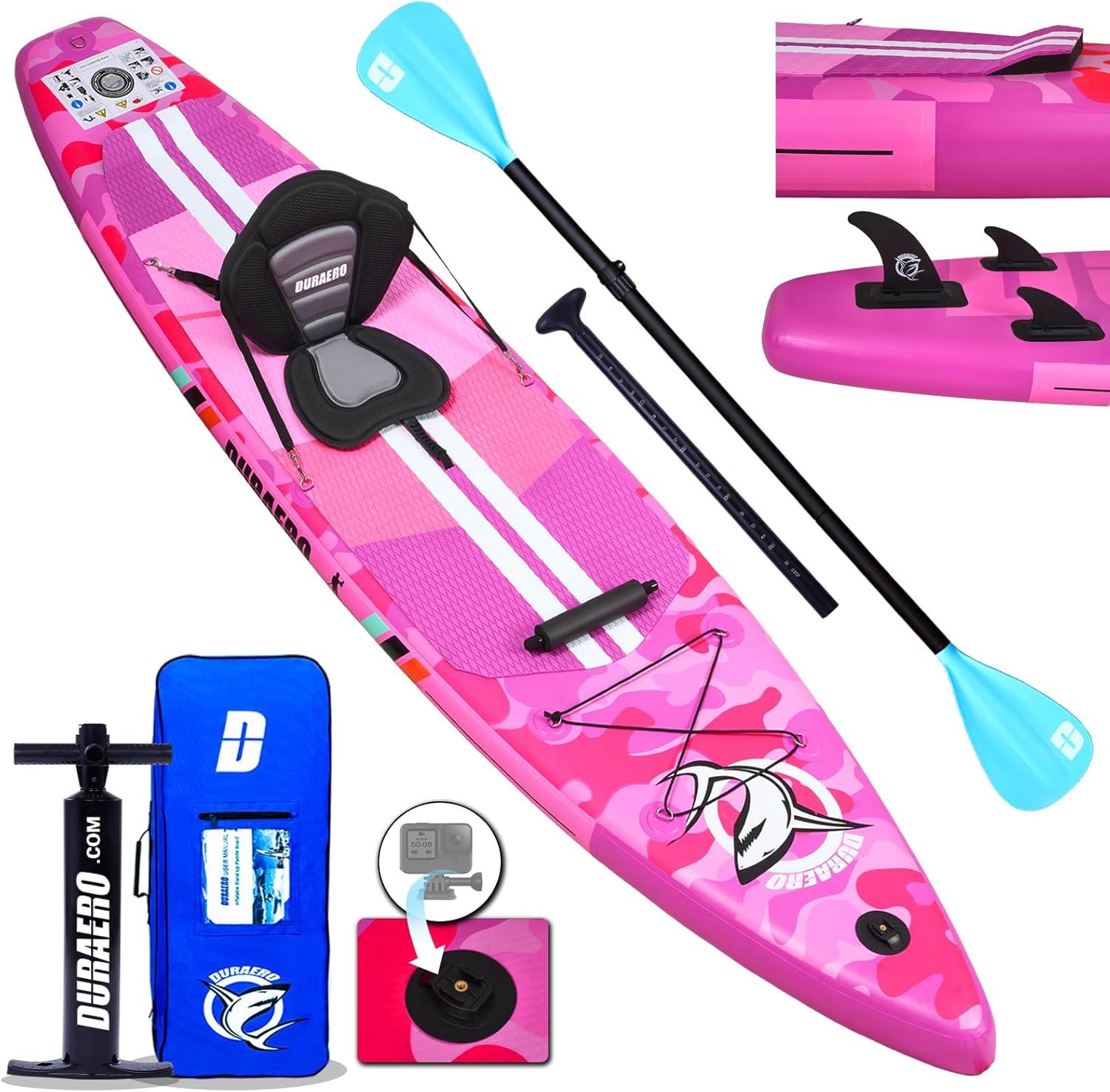 Liszton Aufblasbares Stand Up Paddle Board Set, 330x76x15cm, Tragkraft bis 150Kg, inkl. Kajak Sitz und Zubehör, Pink