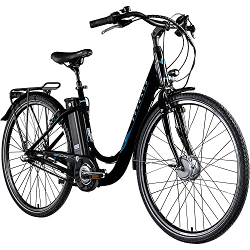 ZÜNDAPP Green 2.7 28 Zoll E Bike Damen Elektrofahrrad mit Rücktrittbremse, 3 Gang Schaltung, 374 Wh Akku (schwarz/blau)