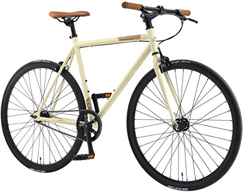 BIKESTAR Singlespeed 700C 28 Zoll City Stadt Fahrrad Fixie | Retro Vintage Herren Damen Rad | Beige & Braun | Risikofrei Testen