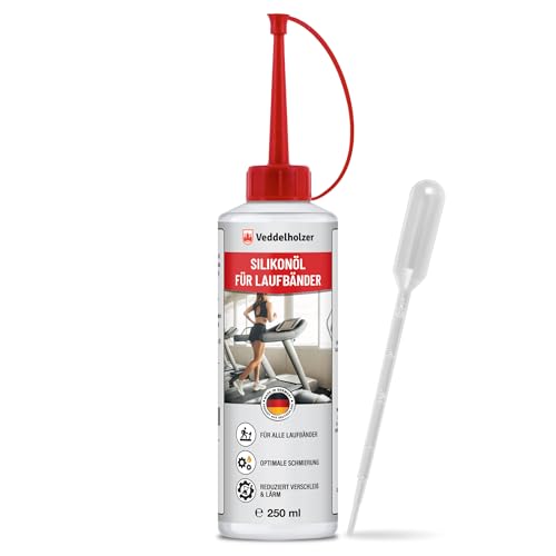 Veddelholzer Silikonöl 250 ml, 100% reines Schmieröl für Laufbänder, Cross Trainer und Spinning Bikes mit Dosierkappe & Pipette, geruchsneutral, Made in Germany