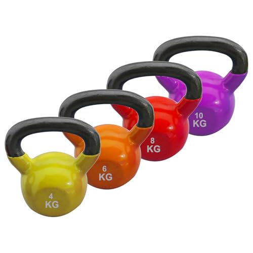 Lot De 4 Kettlebells BalanceFrom – 2,3 Kg, 4,5 Kg, 6,8 Kg, 9,1 Kg – Poignée Large, Vinyle Antirouille, Multicolore