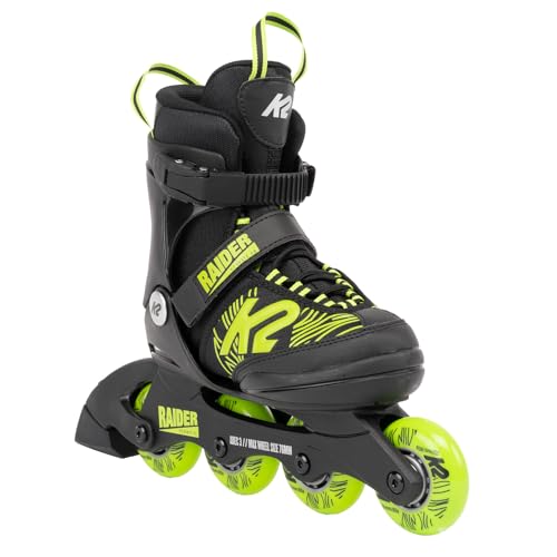 K2 RAIDER black_lime Inlineskates für Kinder, verstellbar in 3 Größen, Original K2 Softboot Technologie, ABEC-3 Kugellager
