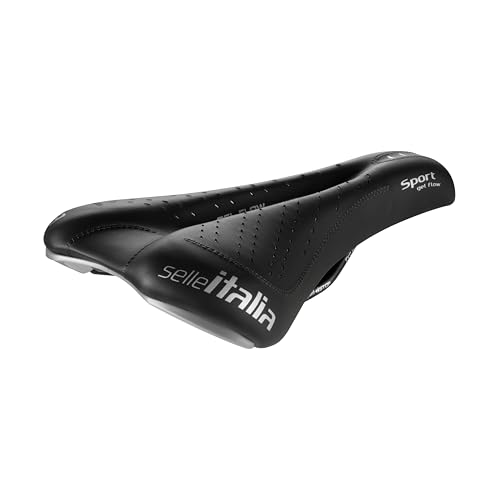 Selle Italia SPORT Gel Flow, Fahrradsattel für Stadt- und Trekkingräder, mit anatomischem Loch, Gelfüllung und FEC-Legierung Schiene, Größe S2, Schwarz