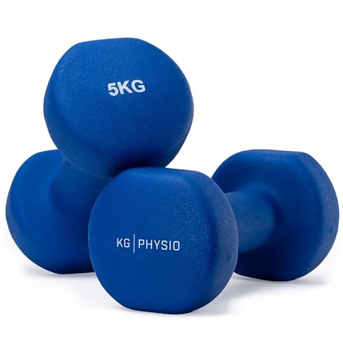 KG Physio Hantelset mit A3-Übungsposter - Neopren Kurzhanteln 2er Set - Fitness Gewichte aus Gusseisen - Schweißabweisendes Kurzhantelset für Frauen und Männer - 5 kg, Blau