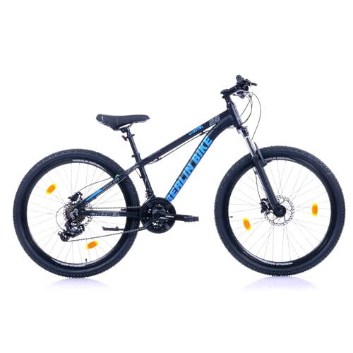 BERLIN BIKE MTB1 Mountainbike 26 Zoll, 33 cm Rahmenhöhe, hydraulische Scheibenbremsen, Shimano 21-Gang, Schwarz-Blau