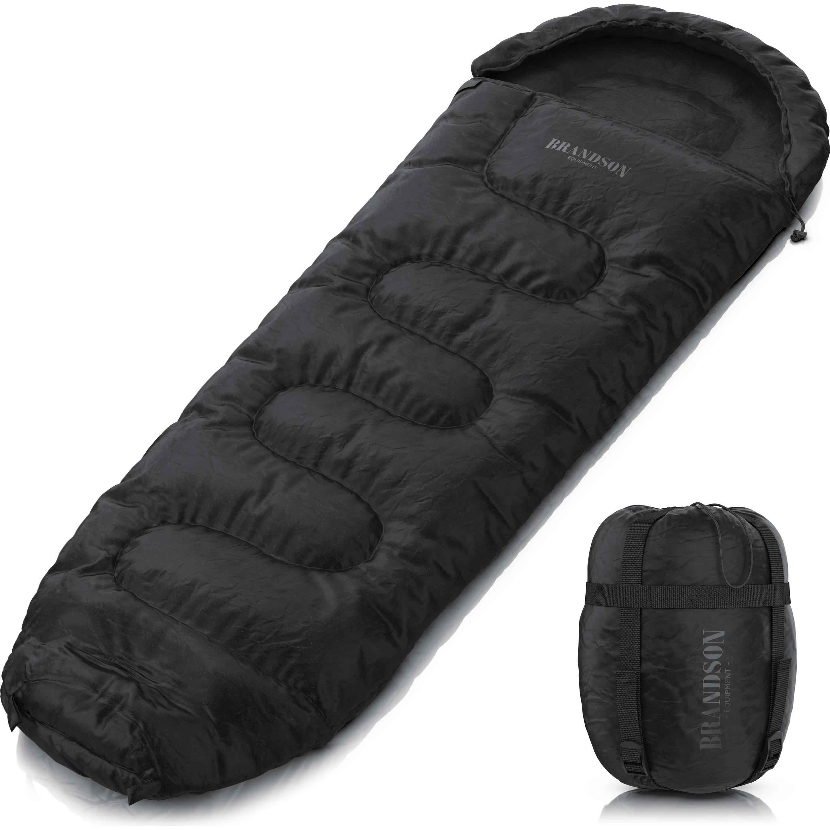 Brandson Schlafsack, Mumienschlafsack 220 cm, warm und geeignet für Temperaturen bis -18 °C, inkl. Tragetasche und Innentasche