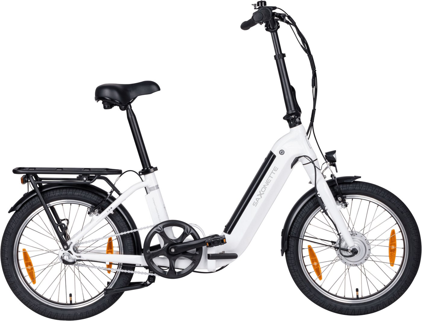 SAXONETTE E-Bike Faltrad Compact Comfort Plus 2.0, 3-Gang Nabenschaltung, 250W Frontmotor, 360 Wh Akku, weiß, Pedelec für Damen und Herren