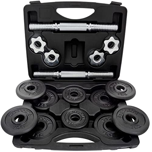 ScSPORTS® Kurzhanteln - Set, 15 kg, mit Koffer, Verstellbar, 4x0,5 / 8x1 kg, Gusseisen, 30mm, Sternverschluss, Schwarz - Kurzhantel Set, Hantelset, Kurzhantelset, Kurzhantelstange, Home Gym, Fitness