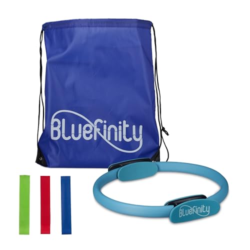 Relaxdays Bluefinity Pilates Ring, Doppelgriff, Gepolstert, Fiberglas, mit Bändern, türkis