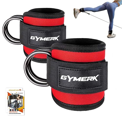 GYMERK Fußschlaufen Kabelzug 2 Stück, 7 mm Innenpolsterung Bequem und Elastisch, Kickbacks Fußschlaufe für Männer und Frauen,Rot