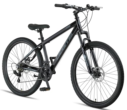 Licorne Bike Thunder Premium Mountainbike, 27.5 Zoll, Schwarz, mit Disc-Bremse, für Damen, Herren, Mädchen und Jungen, hochwertige Kettenschaltung, 85% vormontiert