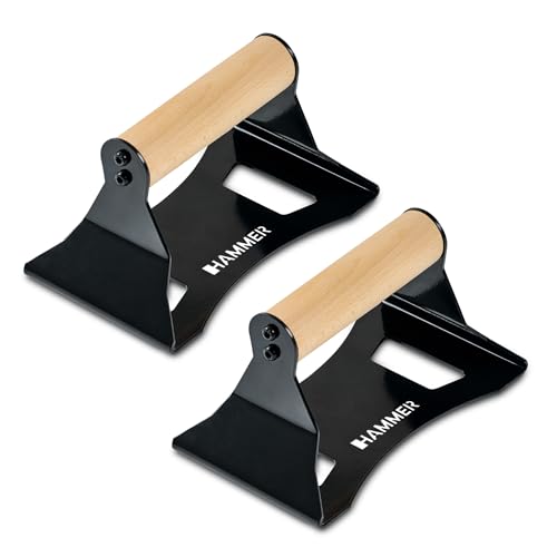 HAMMER Liegestützgriffe NorsK, 2er Set, ergonomische Push Up Bars aus Buchenholz, rutschfeste Gummifüße, optimale Griffhöhe für Calisthenics & Functional Training