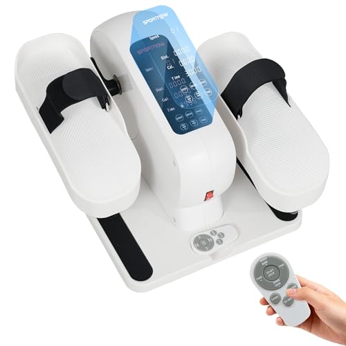 SPORTNOW Mini Ellipsentrainer, elektrischer Untertisch Crosstrainer mit 12 Geschwindigkeiten, 7 Widerstandsstufen, Fernbedienung und LED-Display, Weiß/Schwarz