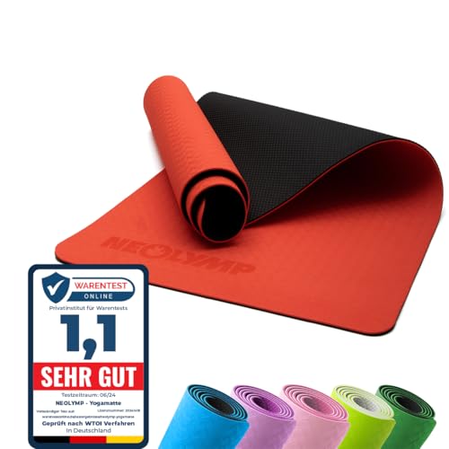 NEOLYMP Yogamatte, rutschfest und dünn, 183 x 61 cm, umweltfreundliche Gymnastikmatte mit Tragegurt und E-Book für Yoga-Übungen