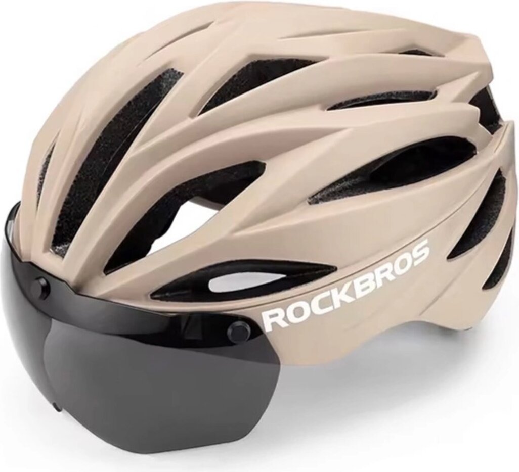 Rockbros Fahrradhelm 10110045001 mit abnehmbarer UV-Schutzbrille und mehrkanaliger Belüftung, Unisex, Braun