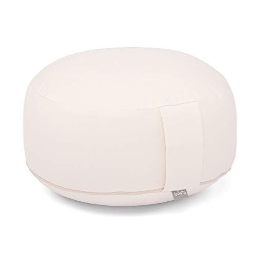 Bodhi Meditationskissen Rondo ECO | Yogakissen mit Bio Dinkelfüllung | Bezug aus 100% Baumwolle | Waschbarer Bezug mit praktischer Trageschlaufe | Höhe 20 cm (Natur)