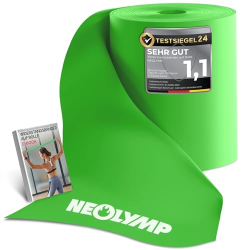 NEOLYMP Widerstandsbänder auf Rolle, Zuschneidbare Fitnessbänder aus TPE, 5 Stärken, 3 Längen, 15 cm breit, grün, 5-5,5 KG, 23 Meter für Krafttraining und Reha