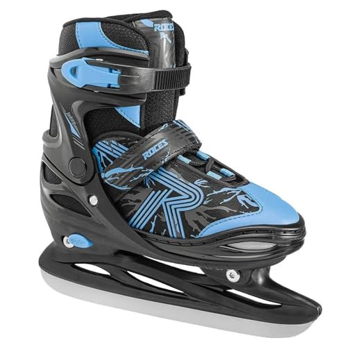 ROCES Jokey Ice 3.0, verstellbare Schlittschuhe für Kinder, schwarz-Astro Blau, Größe 26/29, anatomisch gepolstert, mit schnürverschluss und Velcro-Ristband