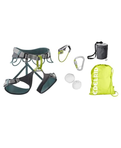 EDELRID Klettergurt Climbing Package II, Unisex Set mit Gurt SKYE, HMS Karabiner, Sicherungsgerät JUL², Chalk Bag und 2 Chalk Balls, Größe L-XL