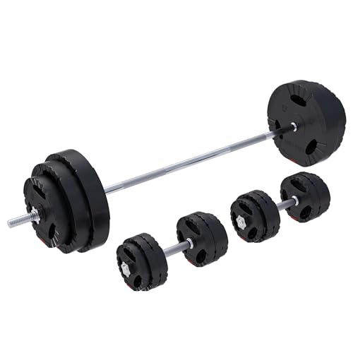 GORILLA SPORTS® Hantelset - 130kg, Langhantelstange 170cm, 2 Kurzhanteln, 30mm Hantelscheiben aus Kunststoff - Fitnessgewichte, Armtraining - Schwarz
