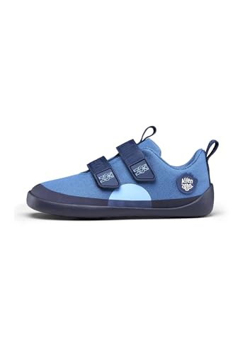 Affenzahn Kid's Barfussschuh Baumwolle Lucky, Unisex Kletterschuhe mit Gummisohle, Klettverschluss, Größe 26, Blau