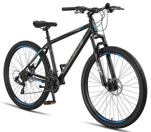 Licorne Bike Guide Premium 29 Zoll Mountainbike, Federgabel MTB mit Scheibenbremsen, hochwertige Markenqualität für Jugendliche und Erwachsene (Schwarz/Blau)