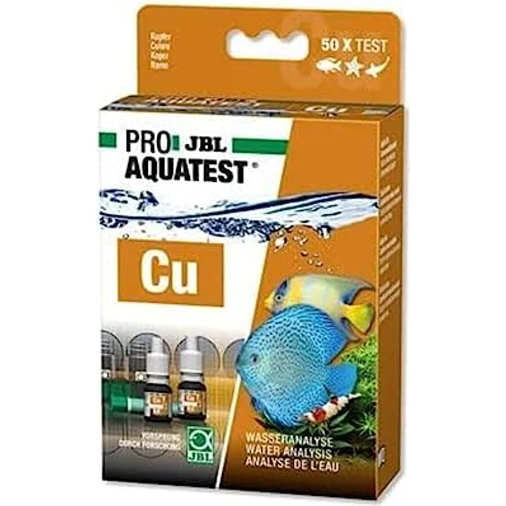 JBL ProAquaTest Cu Kupfer Wassertest-Set für Süß-/Meerwasser-Aquarien und Teiche, inkl. Reagenzien und Glasküvetten, ca. 50 Tests – Bild 1