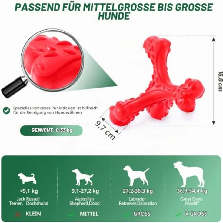 CVALIN Kauspielzeug für aggressive Kauer, unzerstörbares Knochenspielzeug aus Naturkautschuk, langlebige Zahnbürste für große Rassen – Bild 2