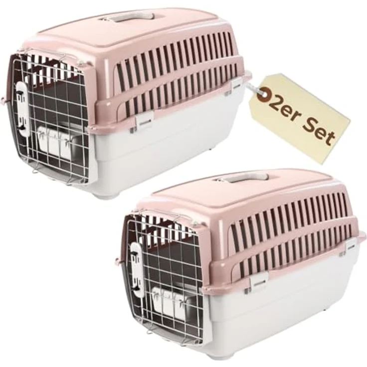GarPet 2er Set IATA-konforme Transportboxen, Flugbox für Hunde und Katzen, Größe M mit Reisenapf und optimaler Belüftung – Bild 1