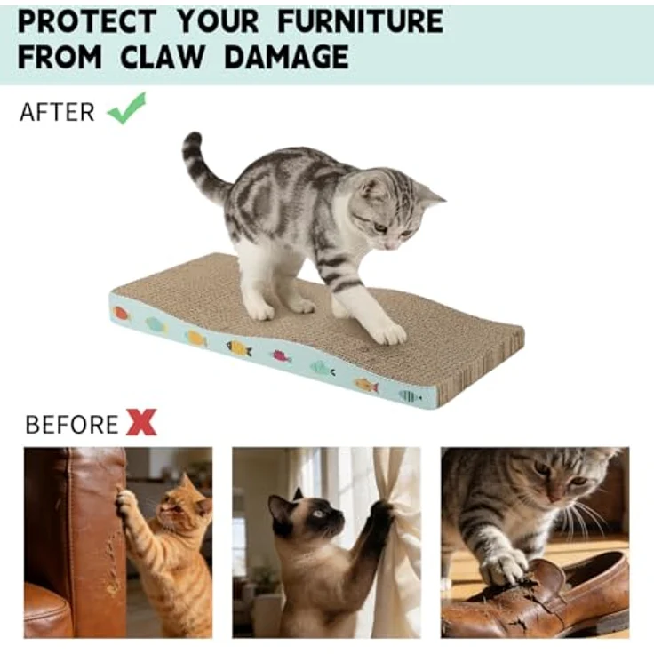unbholkk Katzen Kratzbrett, 2 Stück Wellenförmige Kratzmatte aus Naturkarton, 42x21x4 cm, Beidseitig verwendbar – Bild 5