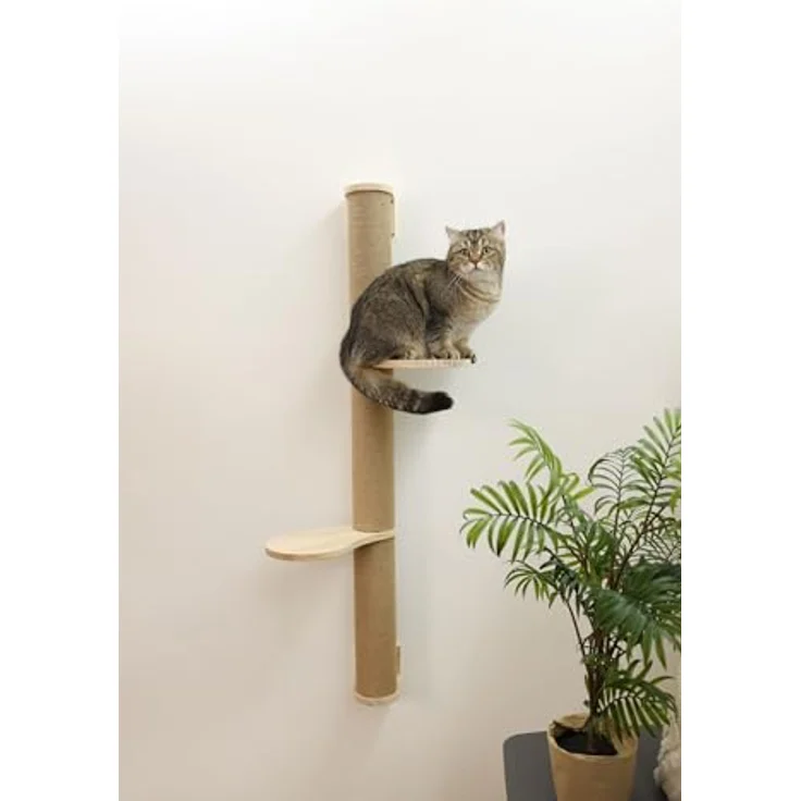 Kerbl Pet Kratzsäule Timber, 127cm Massivholz, Jute, inkl. Wandbefestigung, natur, mit 2 Plattformen – Bild 2