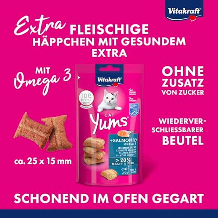 Vitakraft Cat Yums Lachs, zuckerfreie Katzensnacks, 3x40g, im Ofen gebacken – Bild 4