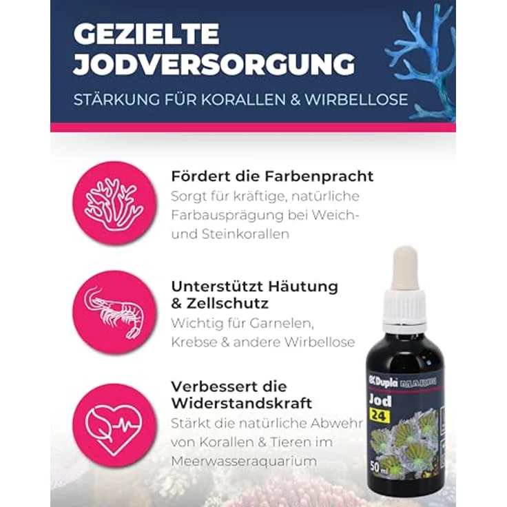 Dupla Marin Jod 24, 50 ml, essentielles Spurenelement für Meerwasseraquarien zur Nährstoffversorgung von Korallen, Krebstieren und Algen – Bild 2