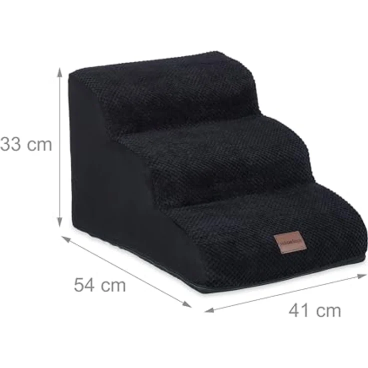 relaxdays Haustiertreppe Hundetreppe mit 3 Stufen, Schwarz, für Hunde und Katzen, bequeme Tritthöhe – Bild 5
