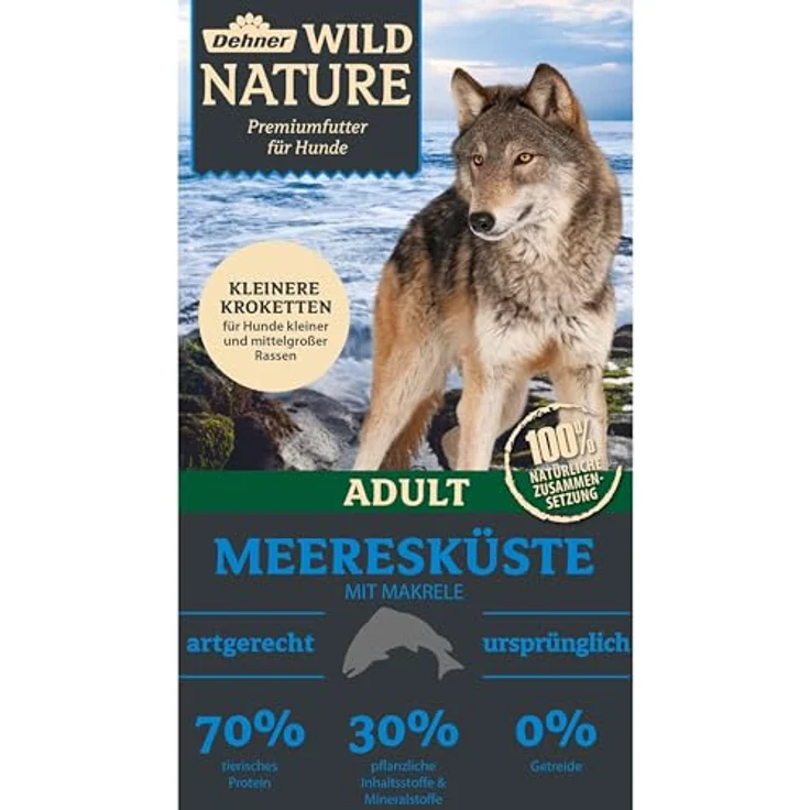 Dehner Wild Nature Hundefutter Meeresküste, getreidefreies Trockenfutter für ausgewachsene Hunde, Kroketten mit Makrele, 4 kg – Bild 3