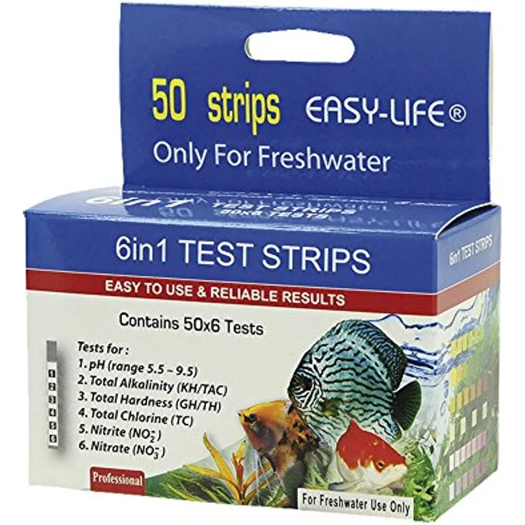 Easy Life Test Strips 6 in 1, 50 Teststreifen für pH, KH, GH, CI, NO2, NO3, schnelle Wassertests in 30-60 Sekunden