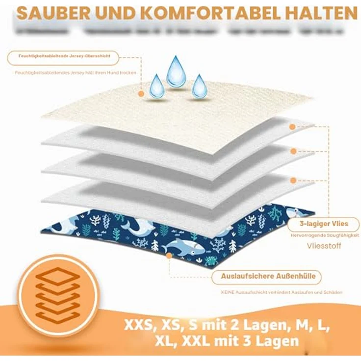 Langsprit Bauchbänder für Rüden (3er-Pack) – hoch absorbierende, waschbare Hundewickel in Faultier, Wal und Dinosaurier, geeignet für große Hunde – Bild 3