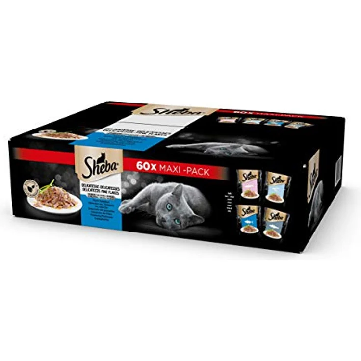 Sheba Portionsbeutel Multipack Fisch in Gelee, Katzen-Nassfutter mit Lachs, Thunfisch, Weißfisch und Kabeljau, 60 Beutel à 85 g, ohne künstliche Farb- und Konservierungsstoffe – Bild 1
