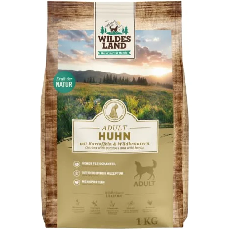 WILDES LAND Nr. 11 Huhn, Trockenfutter für Hunde mit Kartoffeln und Wildkräutern, 1 kg, glutenfrei, hoher Fleischanteil, hohe Verträglichkeit – Bild 1