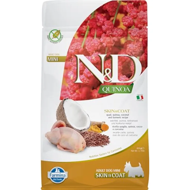 Farmina N&D Quinoa Adult Mini Pellets Hundefutter, Trockenfutter mit Wachtel und Kokosnuss, ohne Mais, 800 g