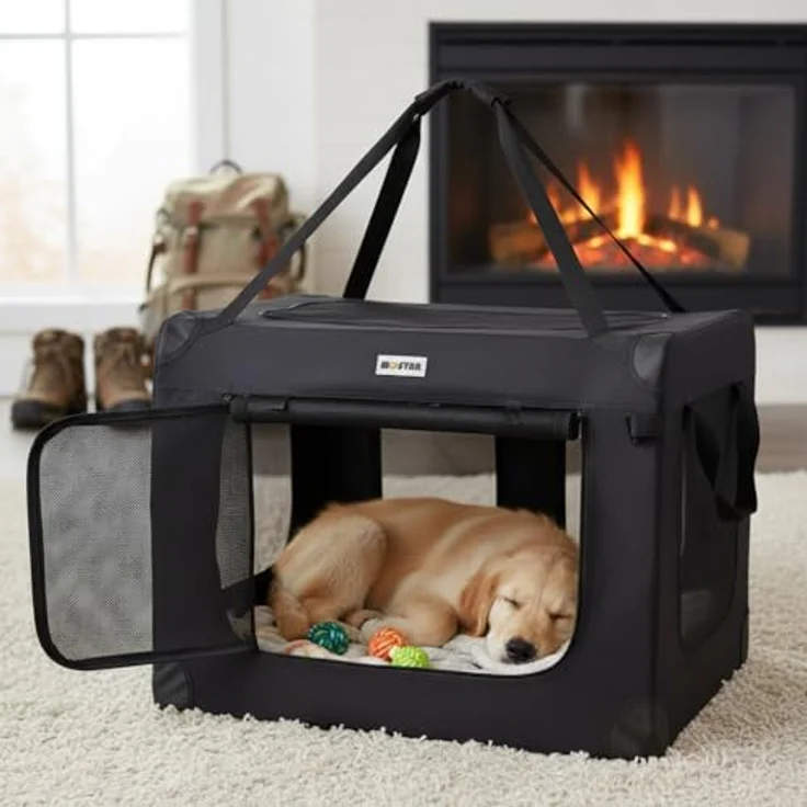 Melko Tiertransporttasche Hundetransporttasche Schwarz, Faltbare Box mit 2 Ein- & Ausgängen, XL, Metall-Rundrohr & Oxford-Stoffmaterial – Bild 3