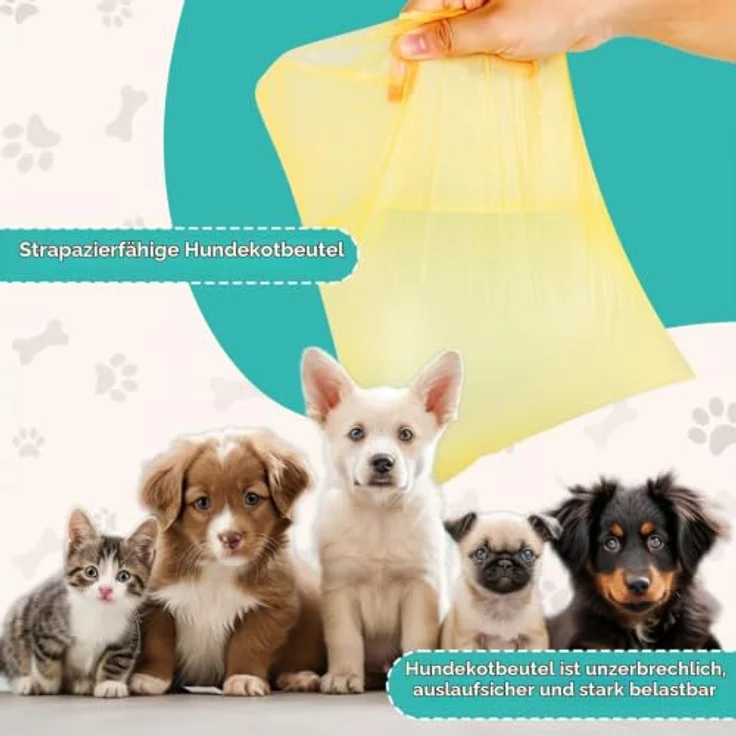 AiQInu 225 Stück Hundekotbeutel, Bunte Kotbeutel Rollen, Unparfümiert, 22 x 30 cm (15 Rollen, 15 pro Rolle) – Bild 3